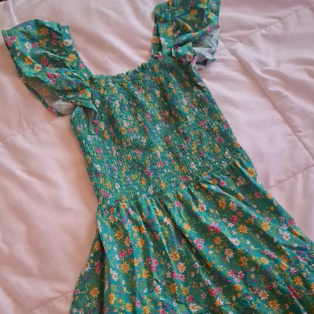 Time and Tru Green Floral Kids Dress